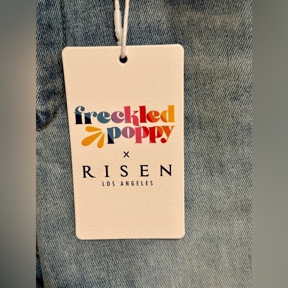 *NWT* Risen x Freckled Poppy Mid Rise Medium Wash Long Straight Leg Jeans - Picture 5 of 10